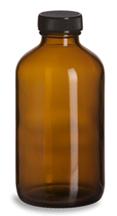 16 oz. Amber Boston Round Glass Bottle with Black Cap