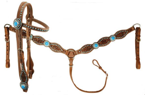Western Show Tack with Turquoise Conchos and Dots by Ozark Leather.JPG