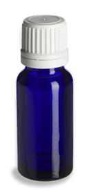 15 ml. Cobalt Blue Glass Bottle with White Tamper Evident Cap and orifice reducer